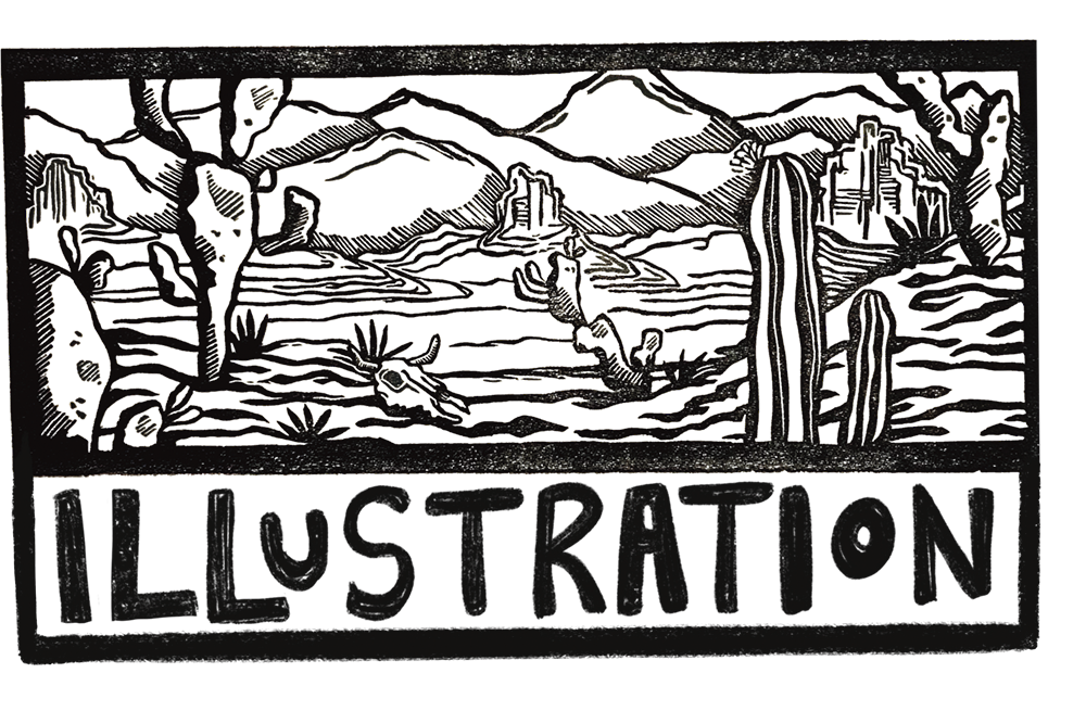 Desert Landscape Linoprint Illustration designed by Ronja Hollkott